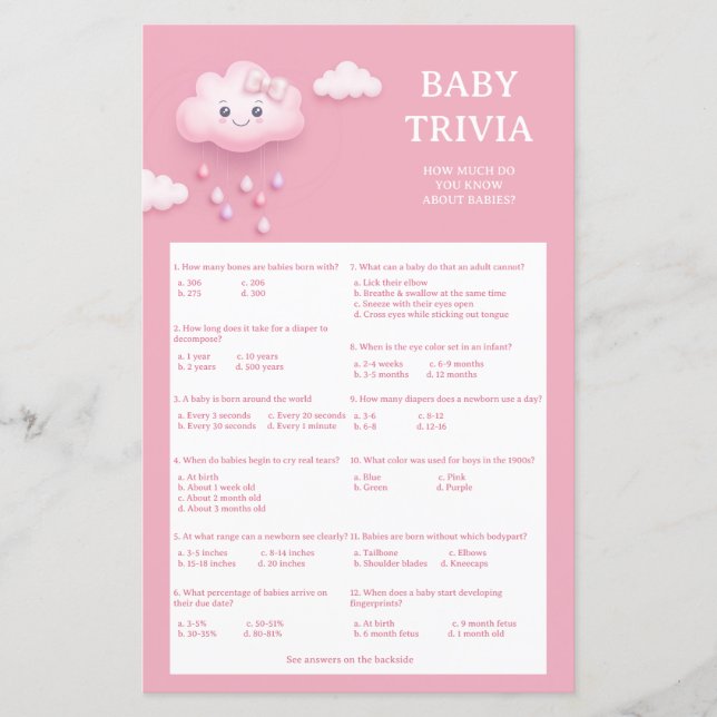 Schattige wit pluizig lachend wolkje 9 Baby Trivia (Voorkant)
