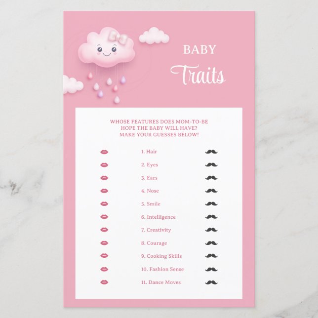 Schattige wit pluizig lachende wolk 9 Baby Traits  (Voorkant)