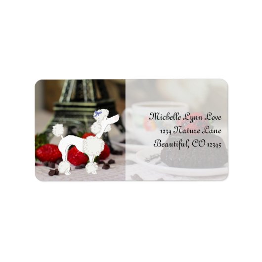 Schattige wit poedel eiffeltoren parijs hondenadre etiket (Voorkant)