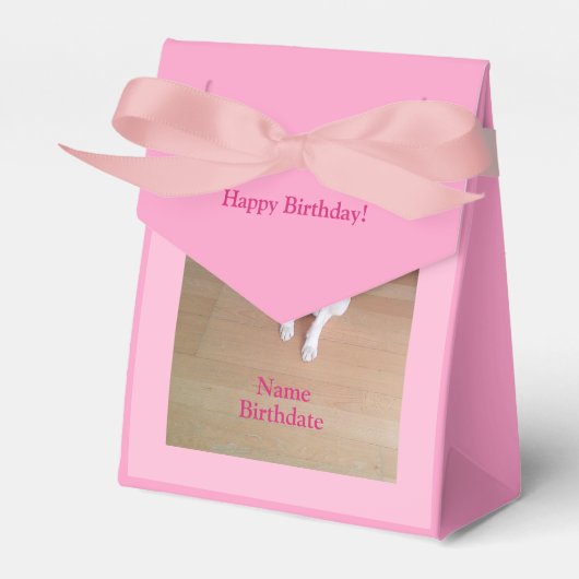 Schattige wit puppy dog roze meisjes verjaardag bedankdoosjes (Voorkant Zijde)