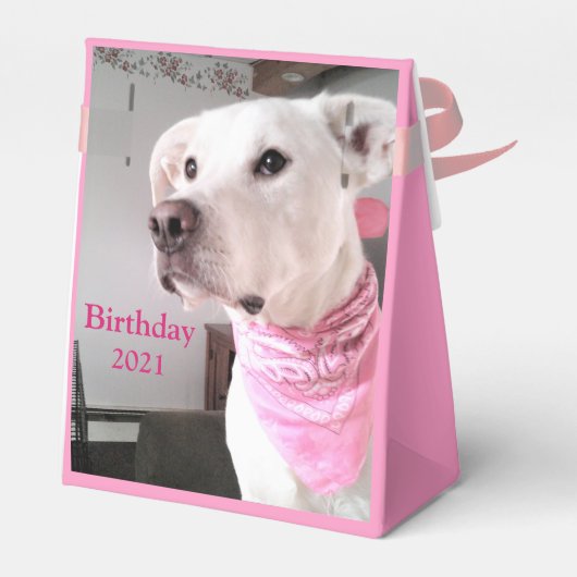 Schattige wit puppy dog roze meisjes verjaardag bedankdoosjes (Achterkant)