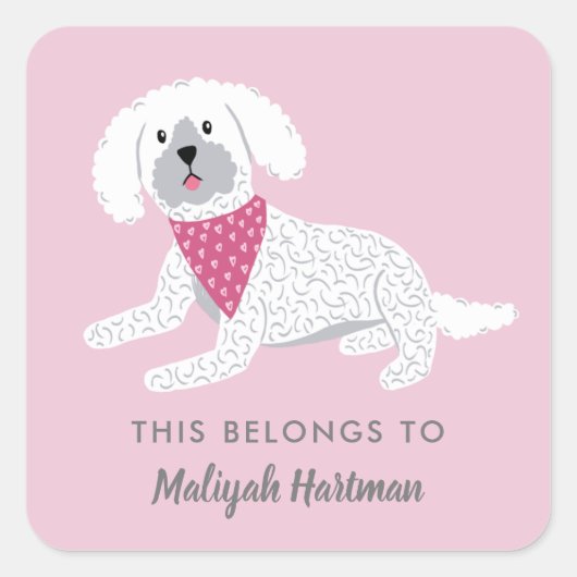 Schattige wit puppy meisjes school naam labels (Voorkant)
