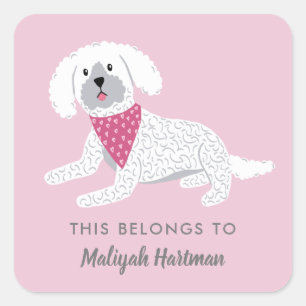 Schattige wit puppy meisjes school naam labels