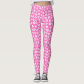 Schattige Wit Roze Daisy Patroon Print Leggings Vr (Voorkant)