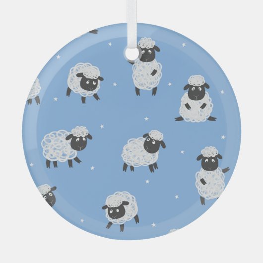 Schattige wit schaap:  lammeren. glas ornament (Voorkant)