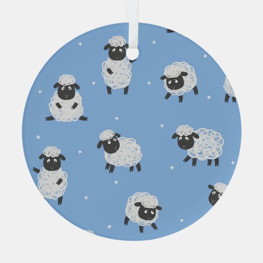 Schattige wit schaap:  lammeren. glas ornament (Achterkant)