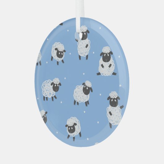 Schattige wit schaap:  lammeren. glas ornament (Voorkant links)