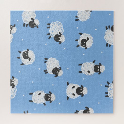 Schattige wit schaap:  lammeren. legpuzzel (Horizontaal)