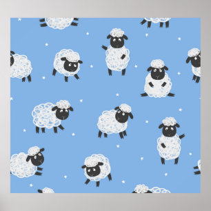 Schattige wit schaap: lammeren. poster