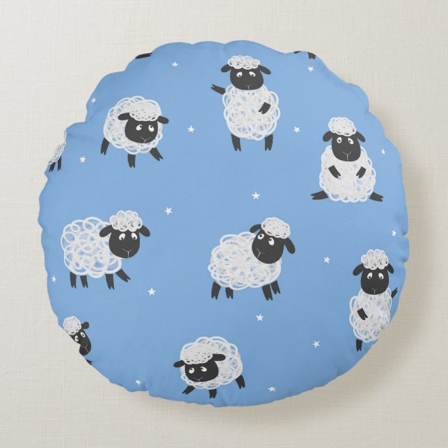 Schattige wit schaap:  lammeren. rond kussen (Voorkant)