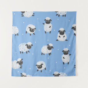 Schattige wit schaap: lammeren. wandkleed