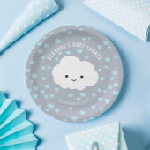 Schattige Wit Wolk Jongen Blauw Harten Grijs Baby  Papieren Bordje