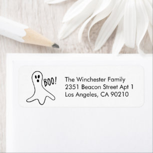 Schattige wit zwart spook Halloween leuk adres Etiket