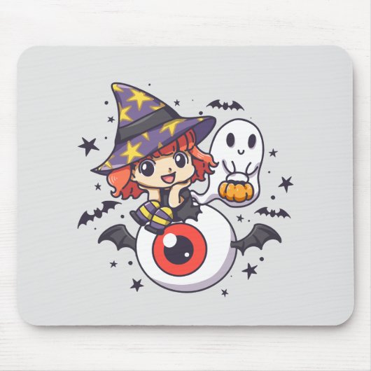 Schattige Witch Kind voor Halloween Muismat (Voorkant)