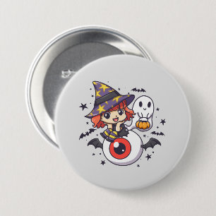 Schattige Witch Kind voor Halloween Ronde Button 7,6 Cm