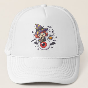 Schattige Witch Kind voor Halloween Trucker Pet