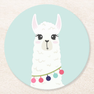 Schattige Witte Alpaca Ronde Kartonnen Onderzetter