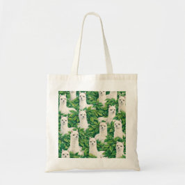 Schattige Witte Alpaca's in Tropisch Groen Blad Tote Bag