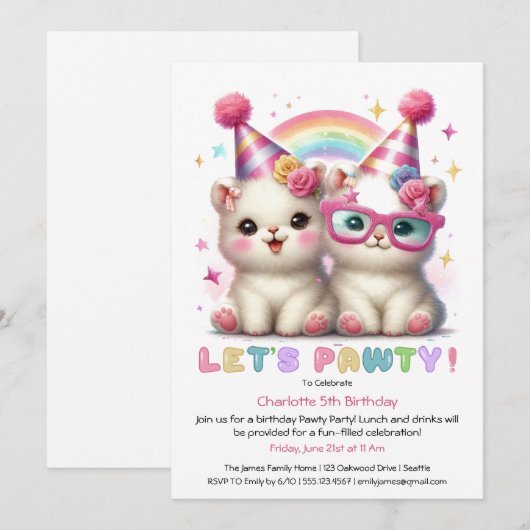 Schattige Witte Baby Dieren Verjaardagsuitnodiging Kaart (Voorkant / Achterkant)