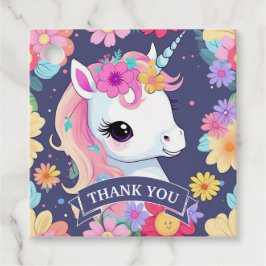 Schattige Witte Baby Eenhoorn met Bloemen Bedankjes Labels