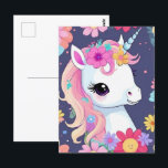 Schattige Witte Baby Eenhoorn met Bloemen Briefkaart<br><div class="desc">Schattige Witte Baby Eenhoorn met Bloemen. Dit Kawaii ontwerp heeft een schattige en schattige witte baby eenhoorn met bloemen.</div>