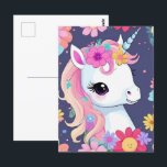 Schattige Witte Baby Eenhoorn met Bloemen Briefkaart<br><div class="desc">Schattige Witte Baby Eenhoorn met Bloemen. Dit Kawaii ontwerp heeft een schattige en schattige witte baby eenhoorn met bloemen.</div>