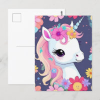 Schattige Witte Baby Eenhoorn met Bloemen