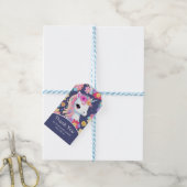Schattige Witte Baby Eenhoorn met Bloemen Cadeaulabel (Met Touw)