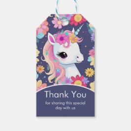 Schattige Witte Baby Eenhoorn met Bloemen Cadeaulabel