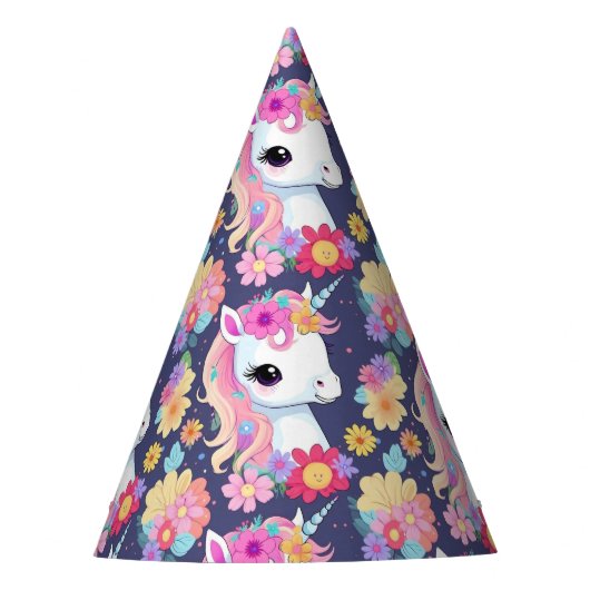 Schattige Witte Baby Eenhoorn met Bloemen Feesthoedjes (Voorkant)