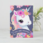 Schattige Witte Baby Eenhoorn met Bloemen Kaart (Staand voorkant)