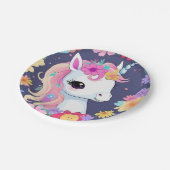 Schattige Witte Baby Eenhoorn met Bloemen Papieren Bordje (Gekanteld)