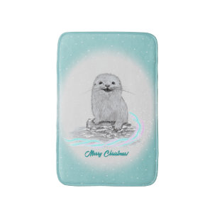 Schattige Witte Baby Zee Otter , Prettig Kerstfees Badmat