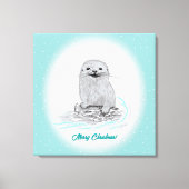 Schattige Witte Baby Zee Otter , Prettig Kerstfees Canvas Afdruk (Voorkant)