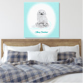 Schattige Witte Baby Zee Otter , Prettig Kerstfees Canvas Afdruk (Insitu (Slaapkamer))