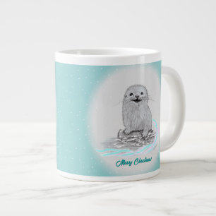Schattige Witte Baby Zee Otter , Prettig Kerstfees Grote Koffiekop