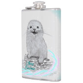 Schattige Witte Baby Zee Otter , Prettig Kerstfees Heupfles (Links)
