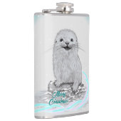 Schattige Witte Baby Zee Otter , Prettig Kerstfees Heupfles (Rechts)