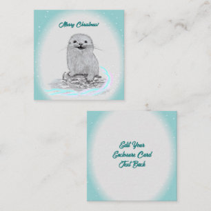 Schattige Witte Baby Zee Otter , Prettig Kerstfees Informatiekaartje