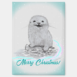 Schattige Witte Baby Zee Otter , Prettig Kerstfees Magneet