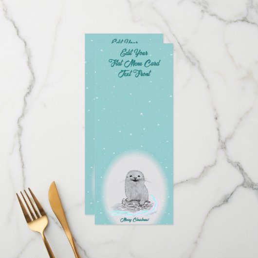 Schattige Witte Baby Zee Otter , Prettig Kerstfees Menu (Voorkant / Achterkant in situ)