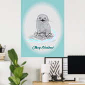 Schattige Witte Baby Zee Otter , Prettig Kerstfees Poster (Thuiskantoor)