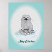 Schattige Witte Baby Zee Otter , Prettig Kerstfees Poster (Voorkant)