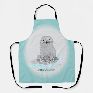 Schattige Witte Baby Zee Otter , Prettig Kerstfees Schort
