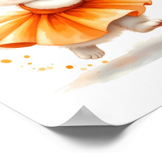 Schattige witte balletkat in oranje tutu poster (Hoek)