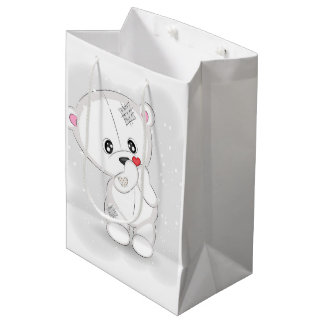 Schattige Witte Beer met Hartje Medium Cadeauzakje