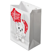 Schattige Witte Beer met Rode Kerstballon
