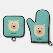 Schattige witte beer ovenwant & pannenlap set (Voorkant)