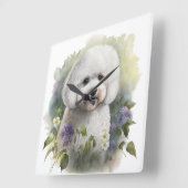 SCHATTIGE WITTE BICHON FRISHOND MET BLOEMEN VIERKANTE KLOK (Hoek)