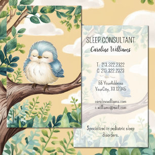 Schattige Witte Blau slapende Vogel op Tak aquarel Visitekaartje
